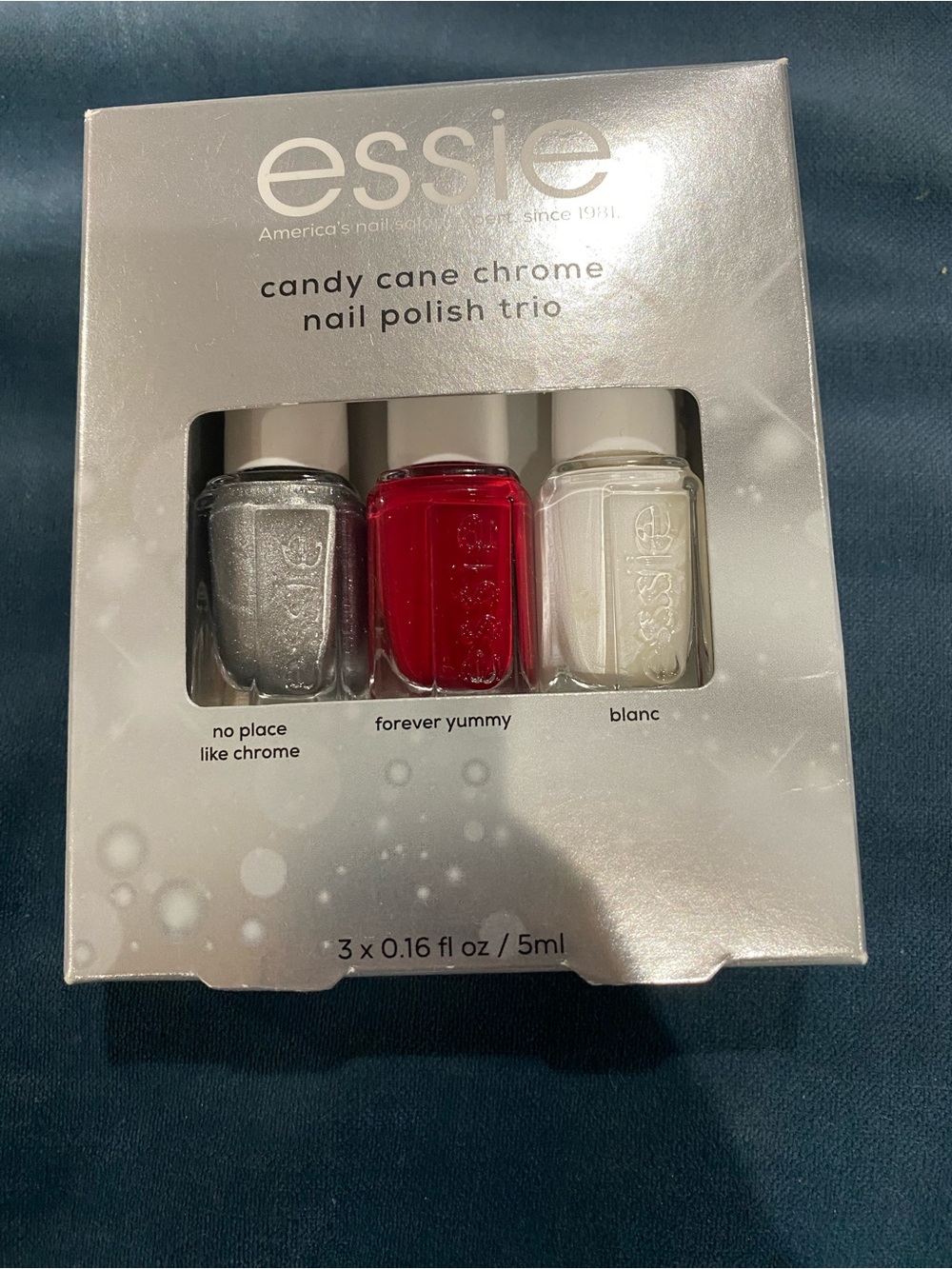 Essie Candy Cane Chrome Nail Polish Trio - Silver, Red, White